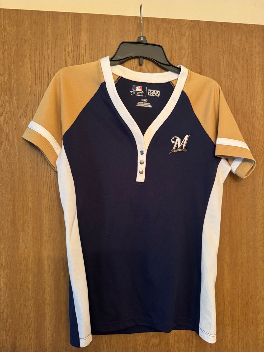 MLB Milwaukee Brewers Navy and Gold Button-Front Fan Jersey